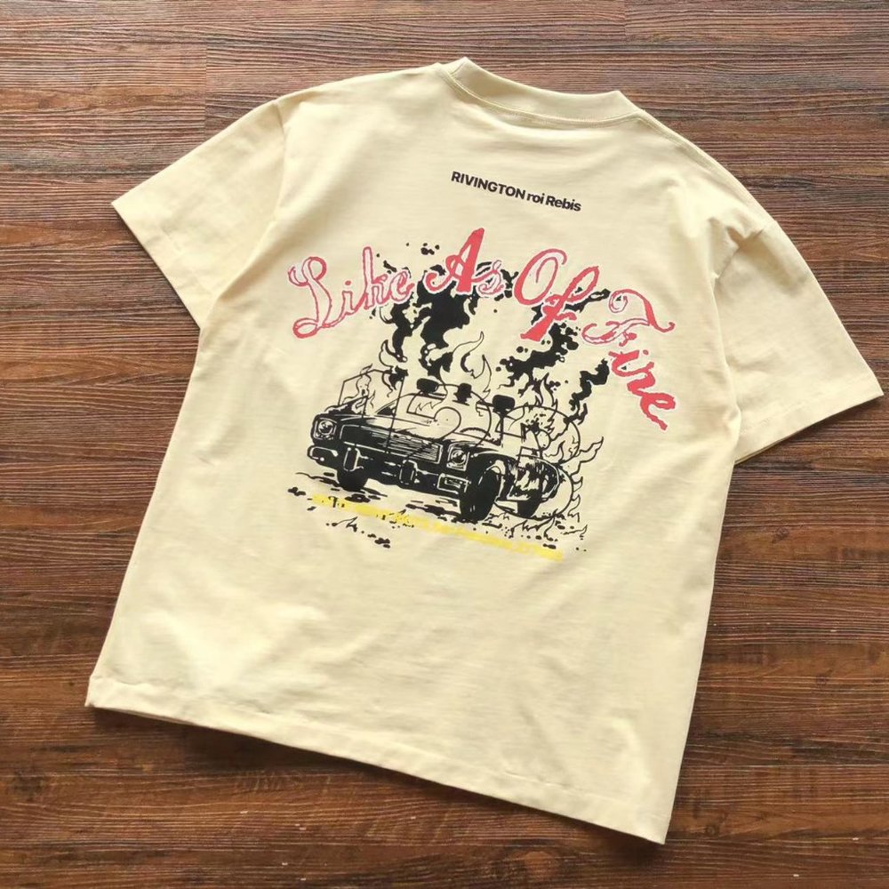 RIVINGTONroi rebis123 white short-sleeved flame print letter T-shirt